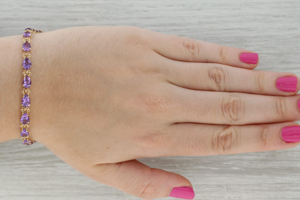 Rosy Brown 10.80ctw Amethyst Tennis Bracelet 14k Yellow Gold 7.5" 5.4mm