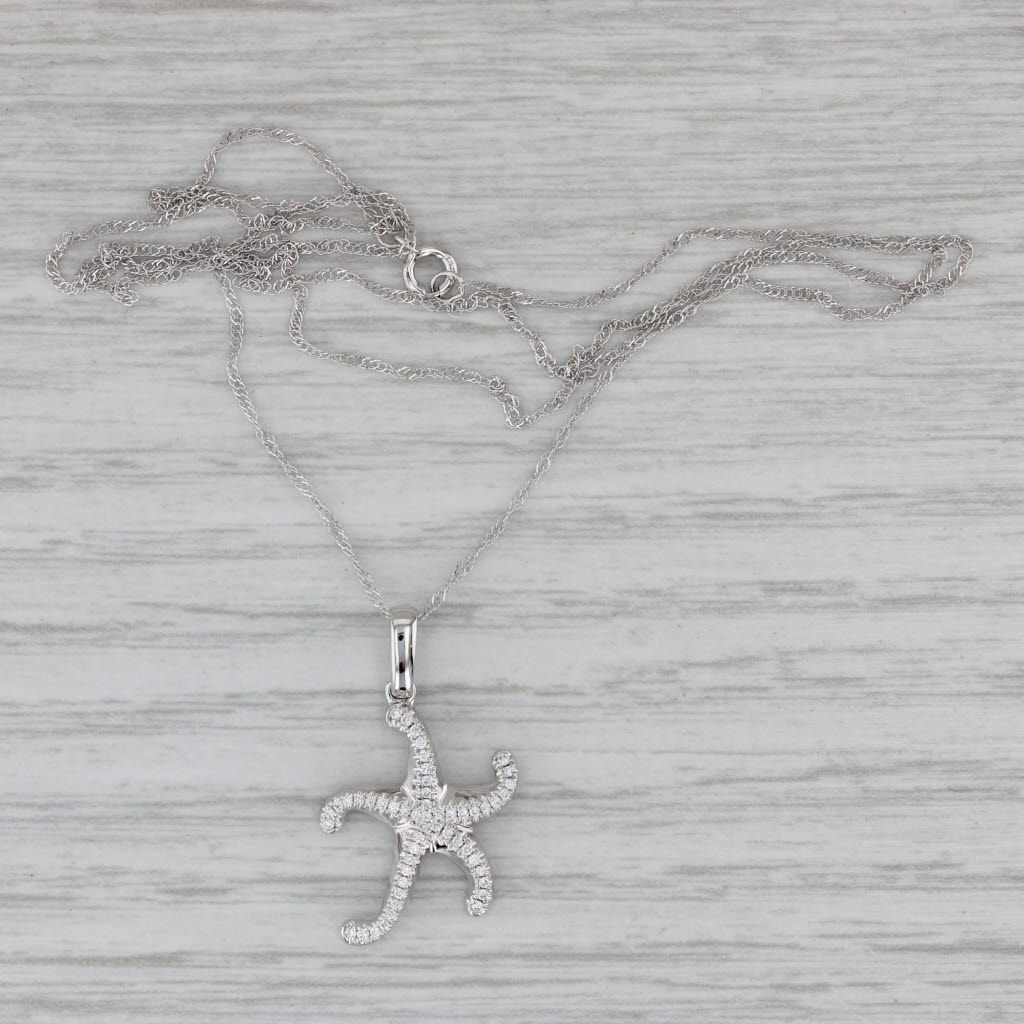 Gray New 0.12ctw Diamond Starfish Pendant Necklace 14k White Gold 18" Singapore Chain