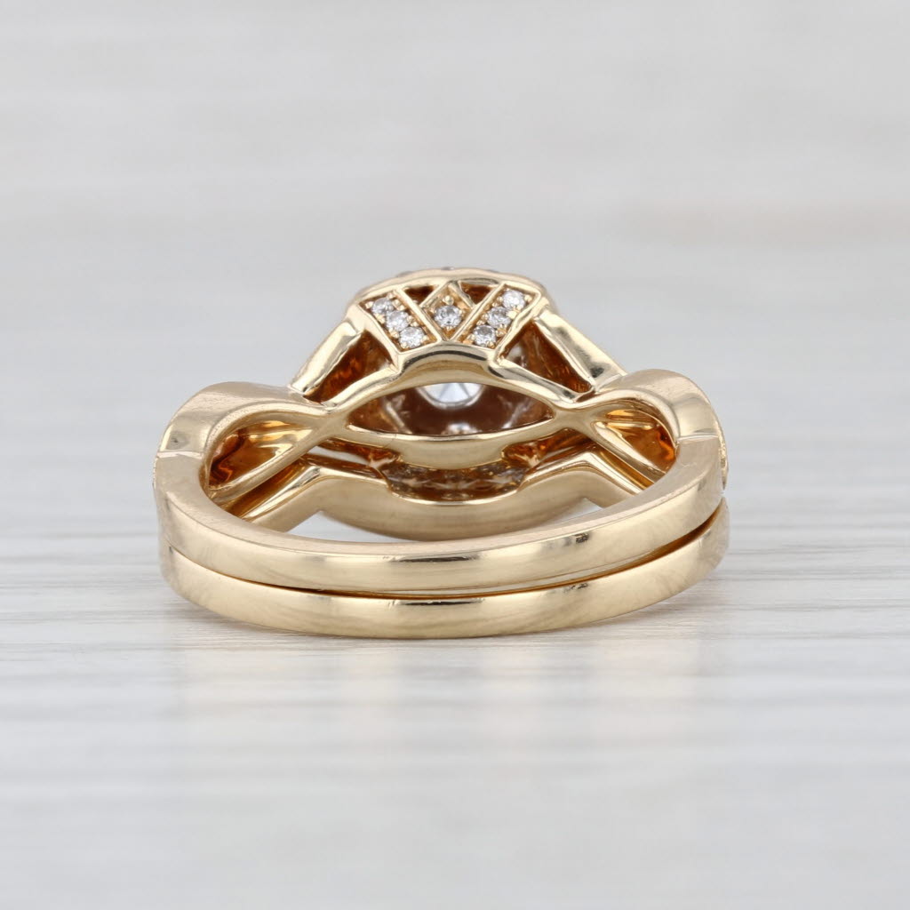 0.93ctw Diamond Halo Engagement Ring Contoured Wedding Band 14k Gold Neil Lane