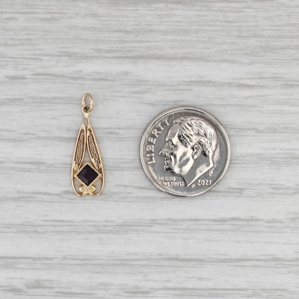 Vintage Garnet Doublet Lavalier Pendant 10k Yellow Gold Filigree Charm
