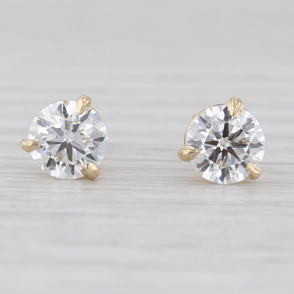 New IGI Lab Grown 2.03ctw Round Diamond Martini Stud Earrings 14k Gold Studs