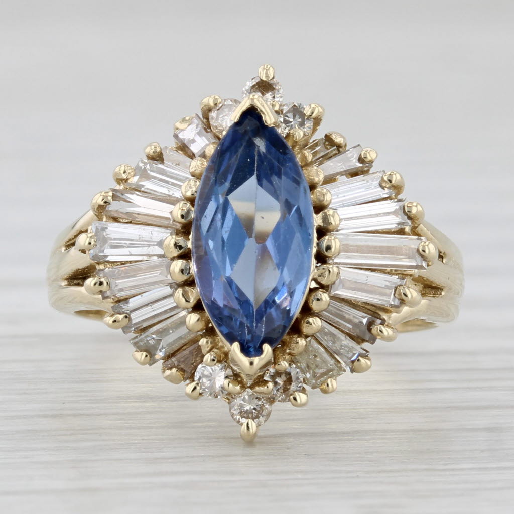 Light Gray 2.67ctw Marquise Tanzanite Diamond Halo Ring 14k Yellow Gold Size 6.75