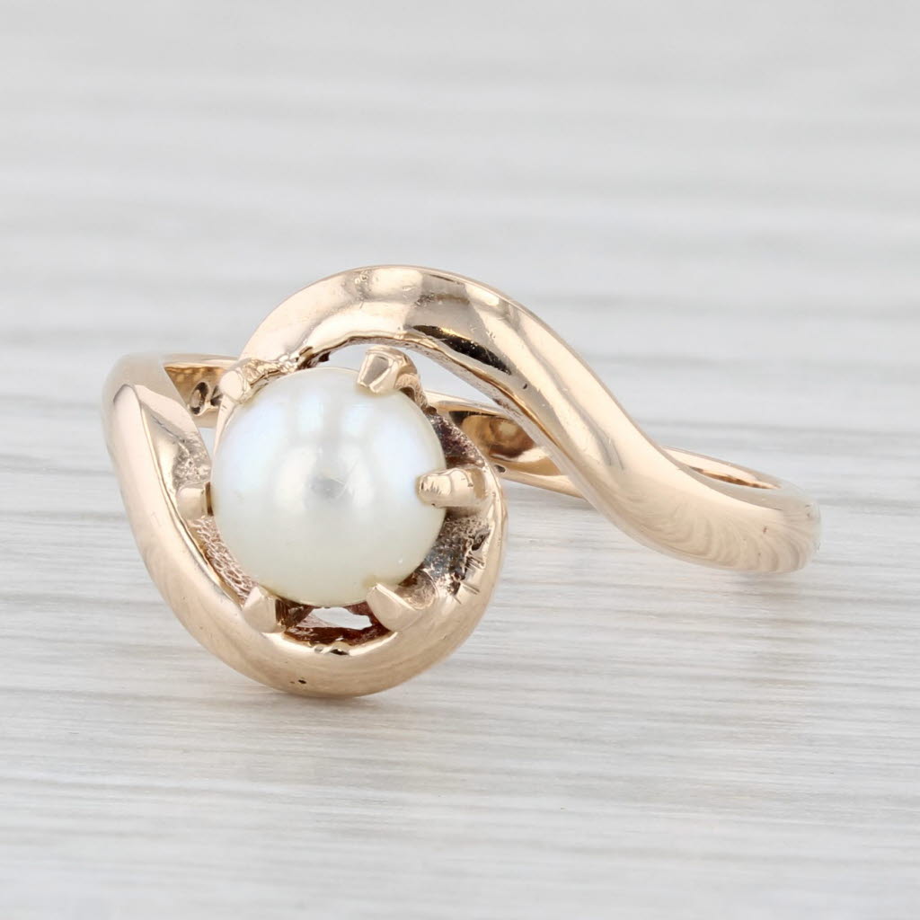 Light Gray Cultured Pearl Solitaire Ring 10k Yellow Gold Size 6 Bypass