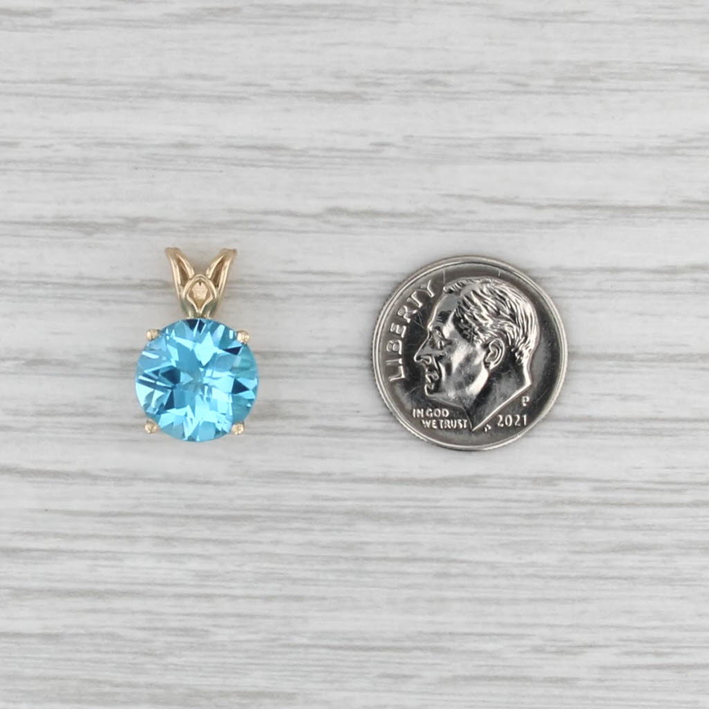 New 5.74ct Round Blue Topaz Solitaire Pendant 14k Yellow Gold Small Drop