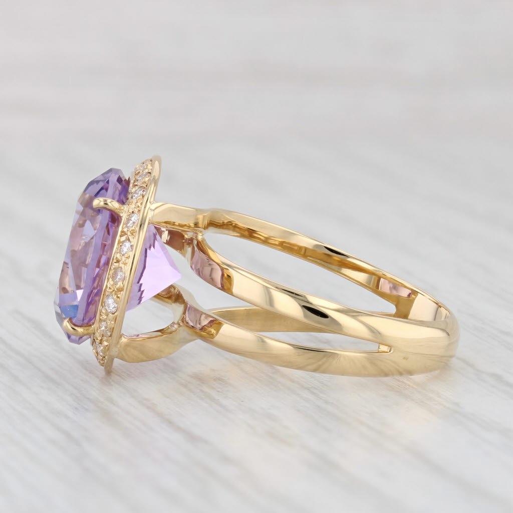 Light Gray 6.56ctw Round Amethyst Diamond Halo Ring 18k Yellow Gold Size 6.5 Cocktail