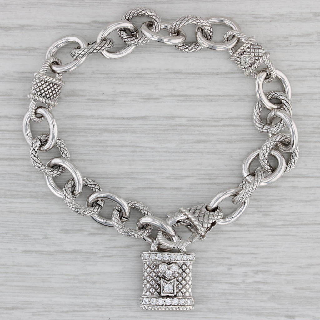 Gray 0.47ctw Cubic Zirconia Lock Charm Bracelet Sterling Silver Judith Ripka 7.25"