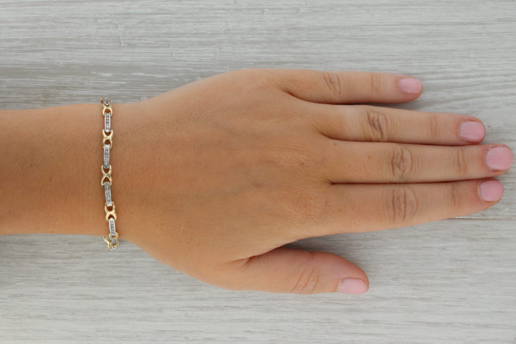 Rosy Brown 0.40ctw Diamond Bar X Link Bracelet 10k White Yellow Gold 7.25" 4.1mm