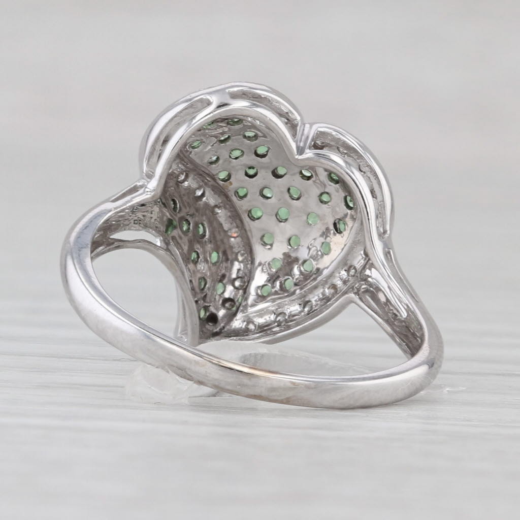 Light Gray 0.90ctw Green Garnet Diamond Cluster Heart Ring 10k White Gold Size 8.75