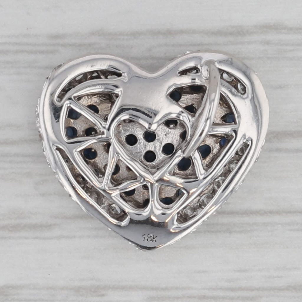 Gray 1.24ctw Blue Sapphire White Diamond Halo Heart Pendant 18k White Gold