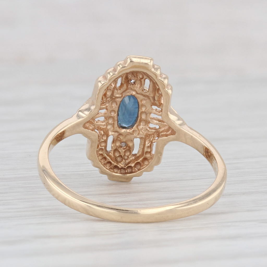 Light Gray Vintage Blue Sapphire Diamond Ring 10k Yellow Gold Size 6.25