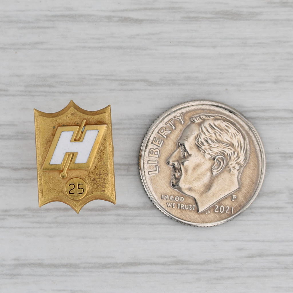 Gray Vintage Company Service Pin White Enamel "H" Gold Filled Tie Tac