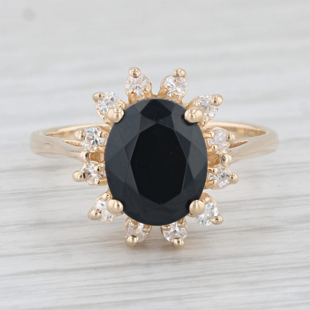 Light Gray 2.92ctw Oval Black Onyx Cubic Zirconia Halo Ring 14k Yellow Gold Size 8