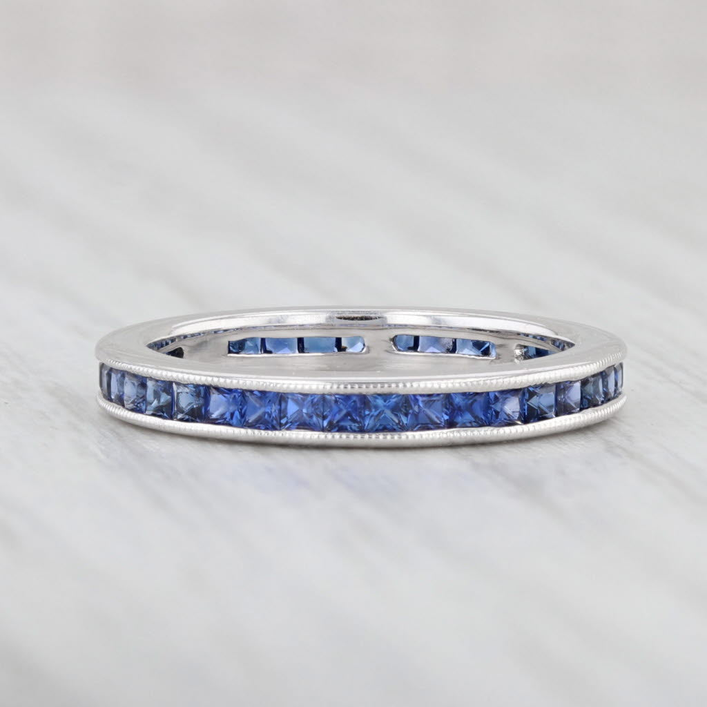 Light Gray 0.75ctw Blue Sapphire Eternity Band 18k White Gold Size 5 Wedding Ring