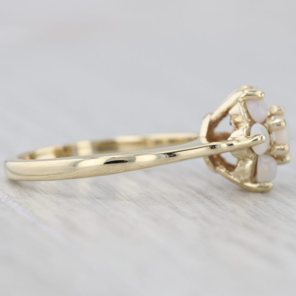 Light Gray Opal Flower Cluster Ring 10k Yellow Gold Size 6 Round Cabochons