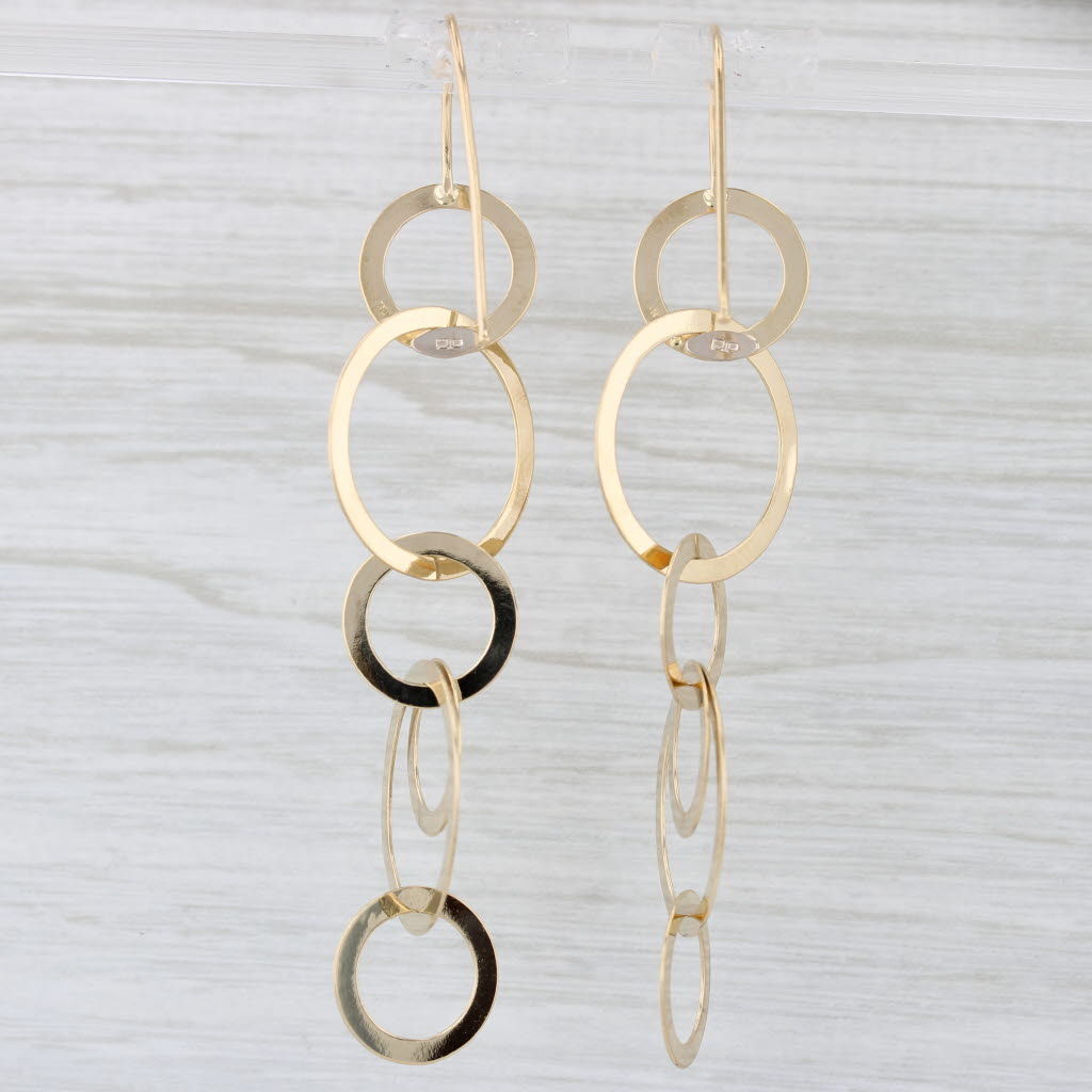 Light Gray Linked Circles Dangle Earrings 18k Yellow Gold Hook Posts Italian
