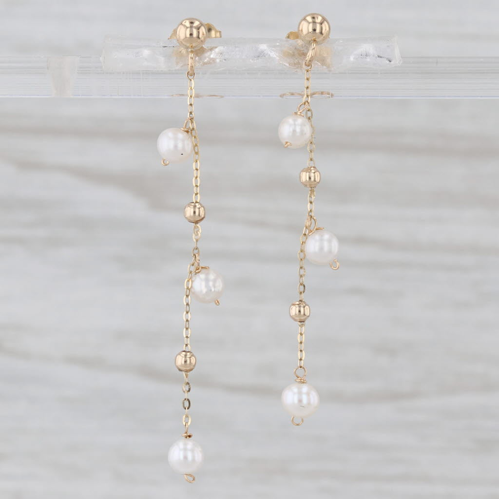 Cultured Pearl Bead Chain Dangle Earrings 14k Yellow Gold Drops