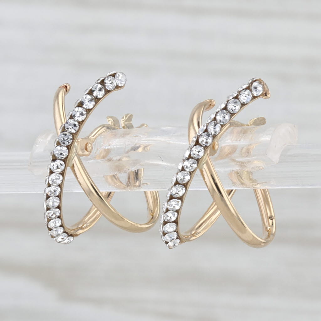 Cubic Zirconia X Hoop Earrings 14k Yellow Gold Snap Top Hoops