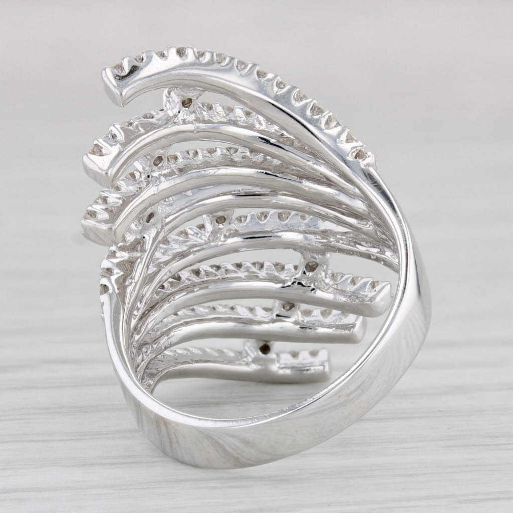 Gray 1.30ctw Diamond Bypass Ring 18k White Gold Size 8 Cocktail