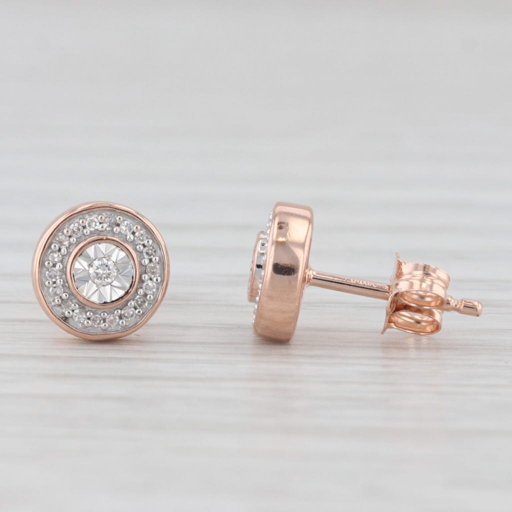 Light Gray Round Diamond Halo Stud Earrings 10k Rose Gold