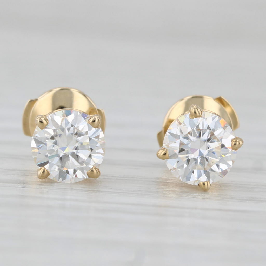 Light Gray New 1.80ctw Round Solitaire Moissanite Stud Earrings 14k Yellow Gold