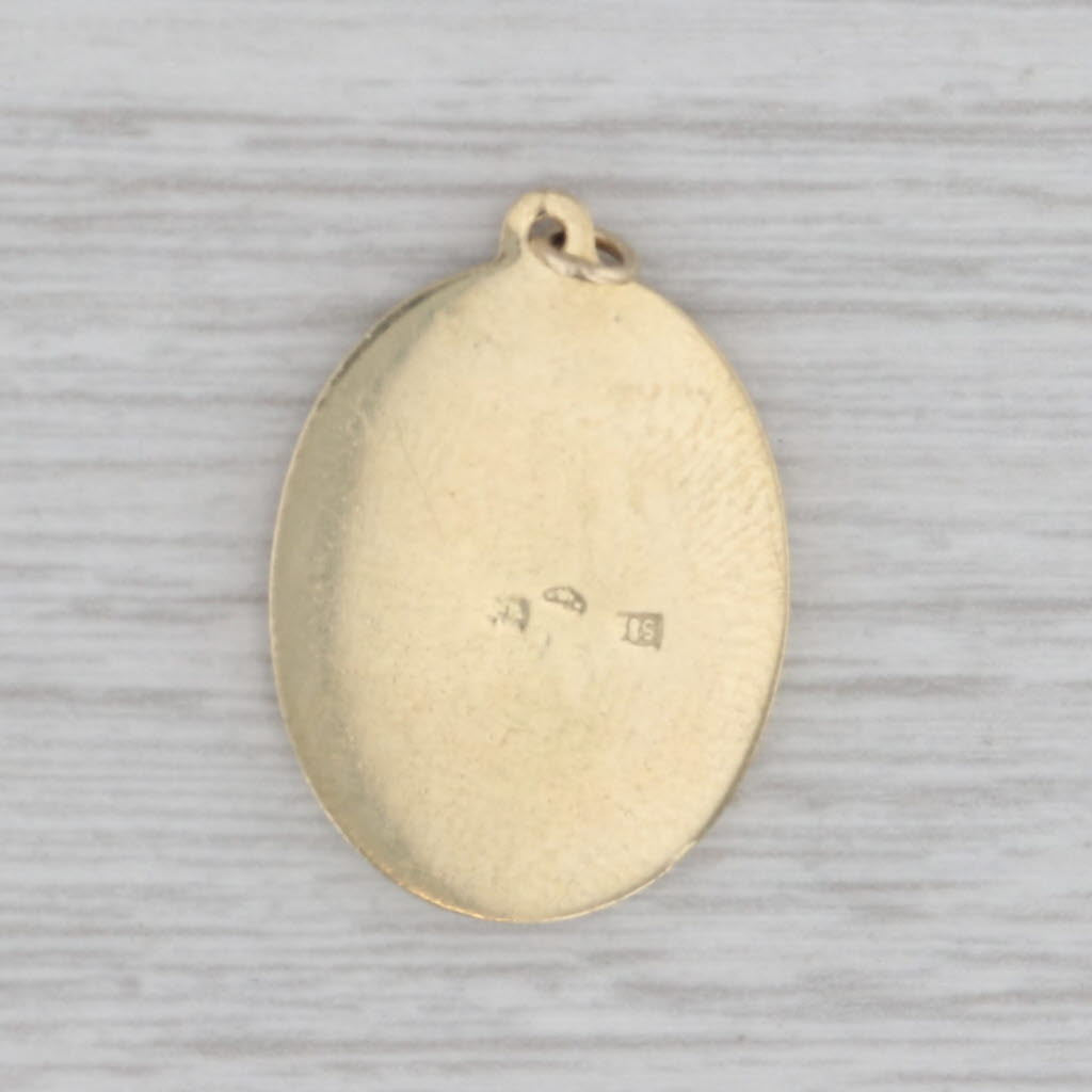 Gray Mozart Portrait Enamel Pendant 14k Yellow Gold Charm European Hallmarks