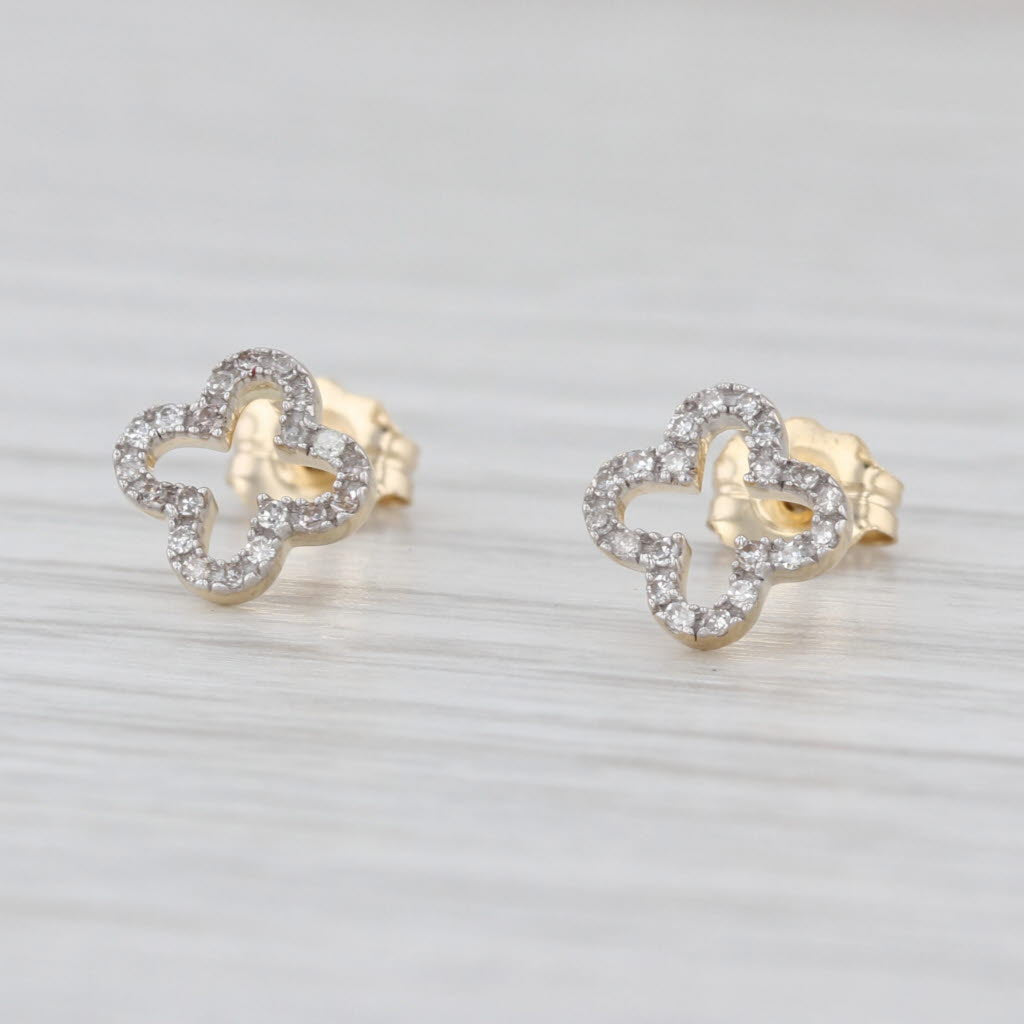 0.10ctw Diamond Clover Cross Stud Earrings 14k Yellow Gold Studs
