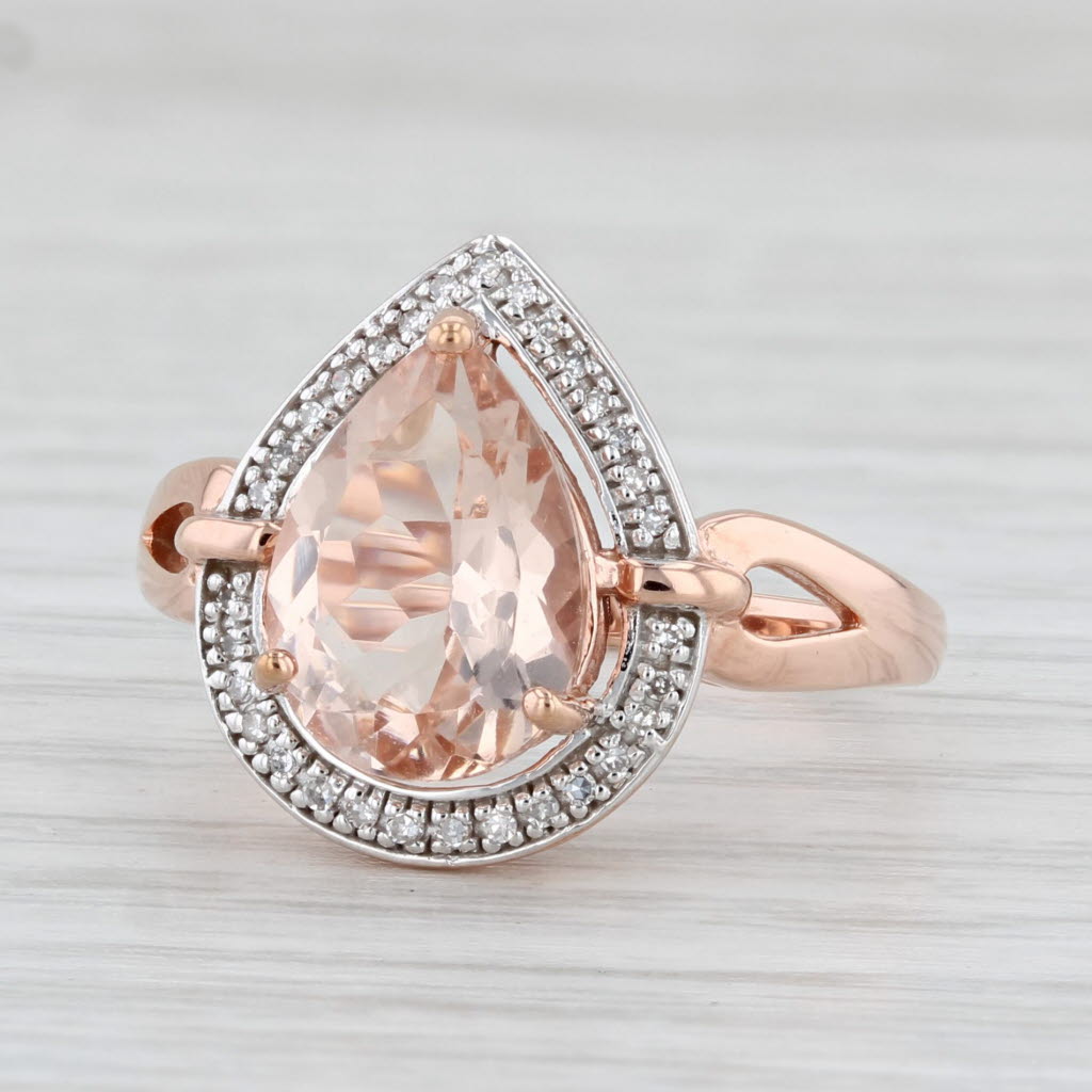 Light Gray 2.56ctw Pear Morganite Diamond Halo Teardrop Ring 10k Rose Gold Size 7