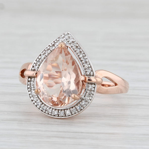 2.56ctw Pear Morganite Diamond Halo Teardrop Ring 10k Rose Gold Size 7