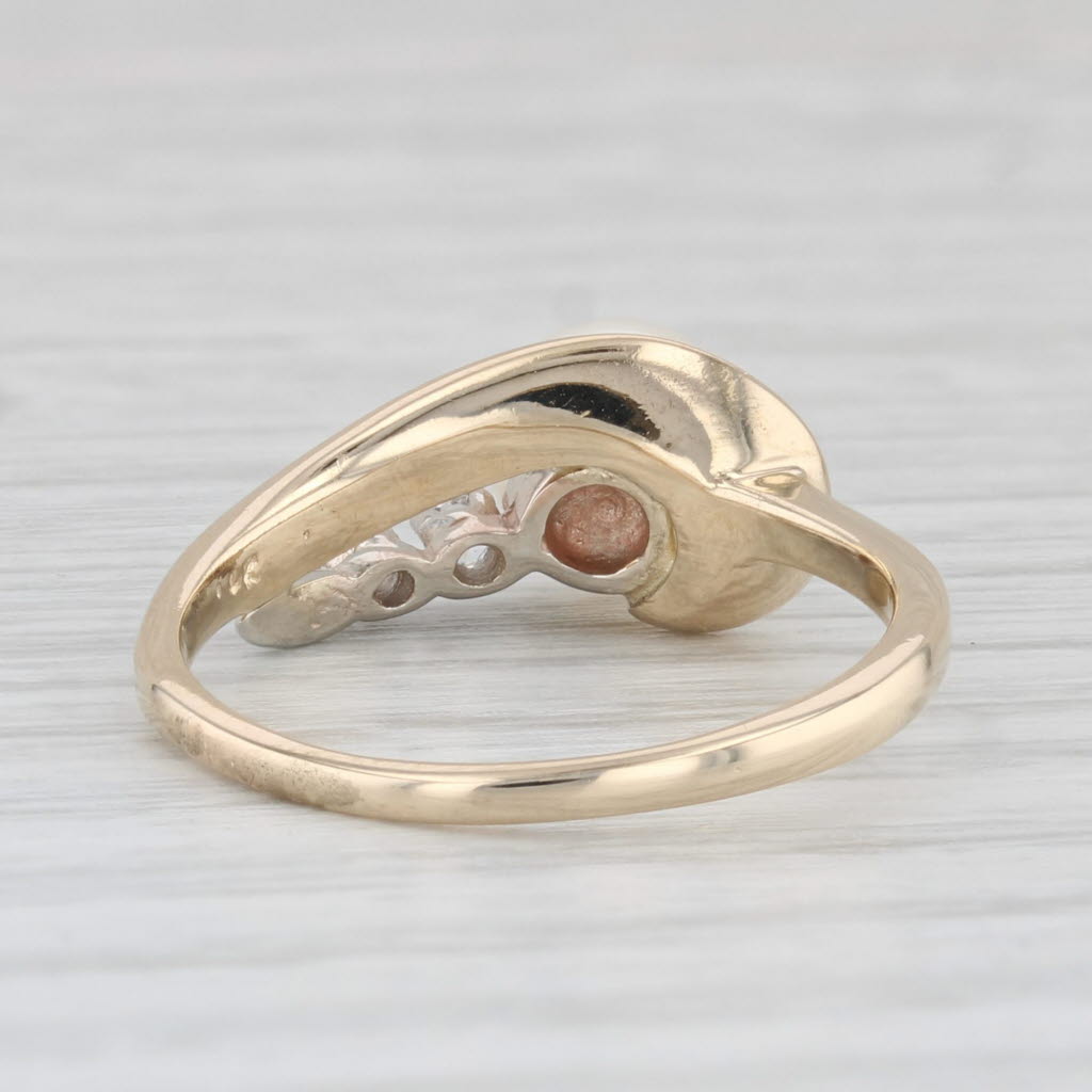 Light Gray Cultured Pearl Imitation Diamond Ring 14k Yellow Gold Size 7