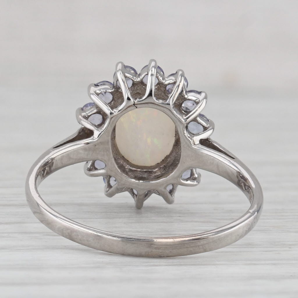 Gray Oval Opal Cabochon Tanzanite Halo Ring 14k White Gold Size 6.75