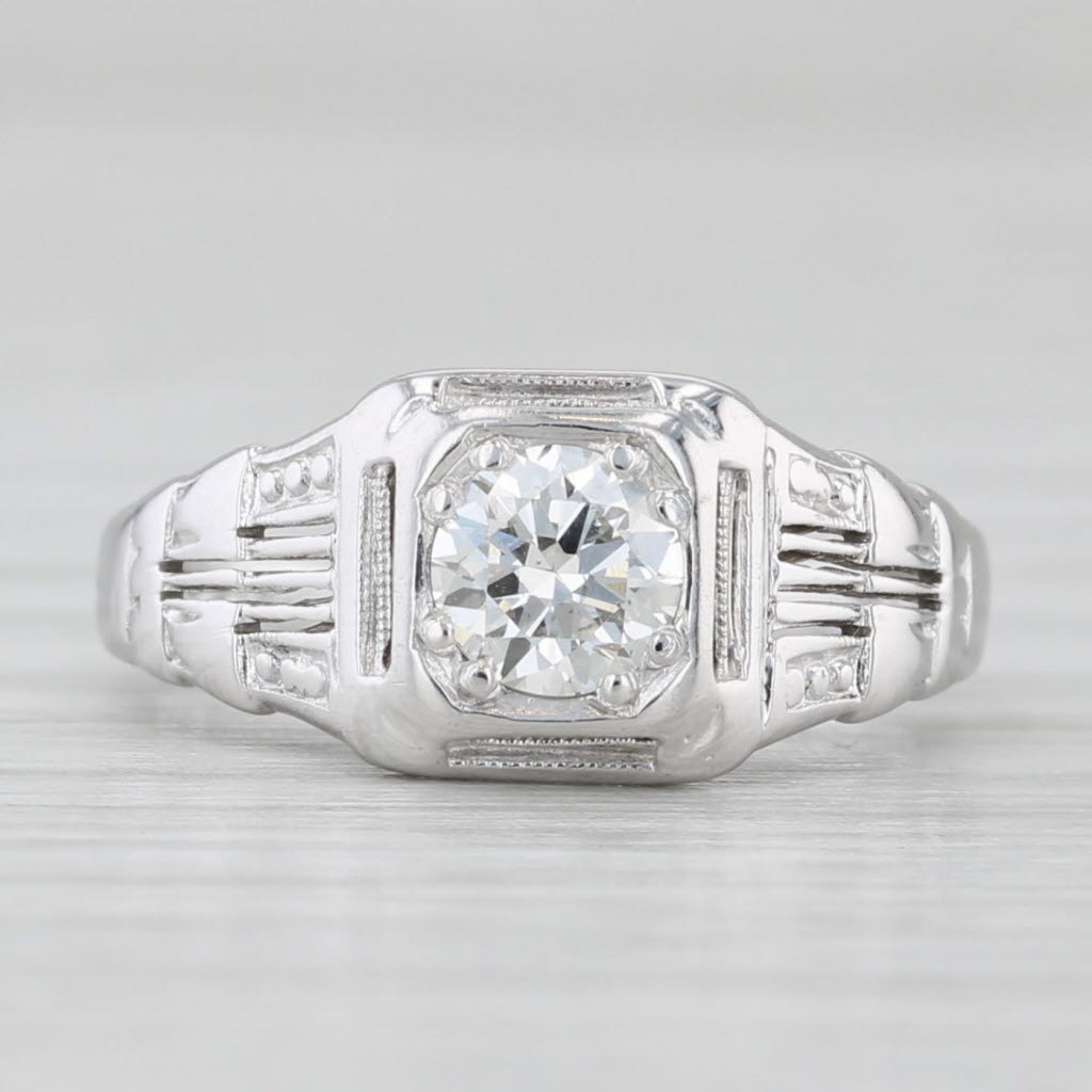 Light Gray Vintage 0.30ct Diamond Round Solitaire Engagement Ring 18k White Gold Size 2