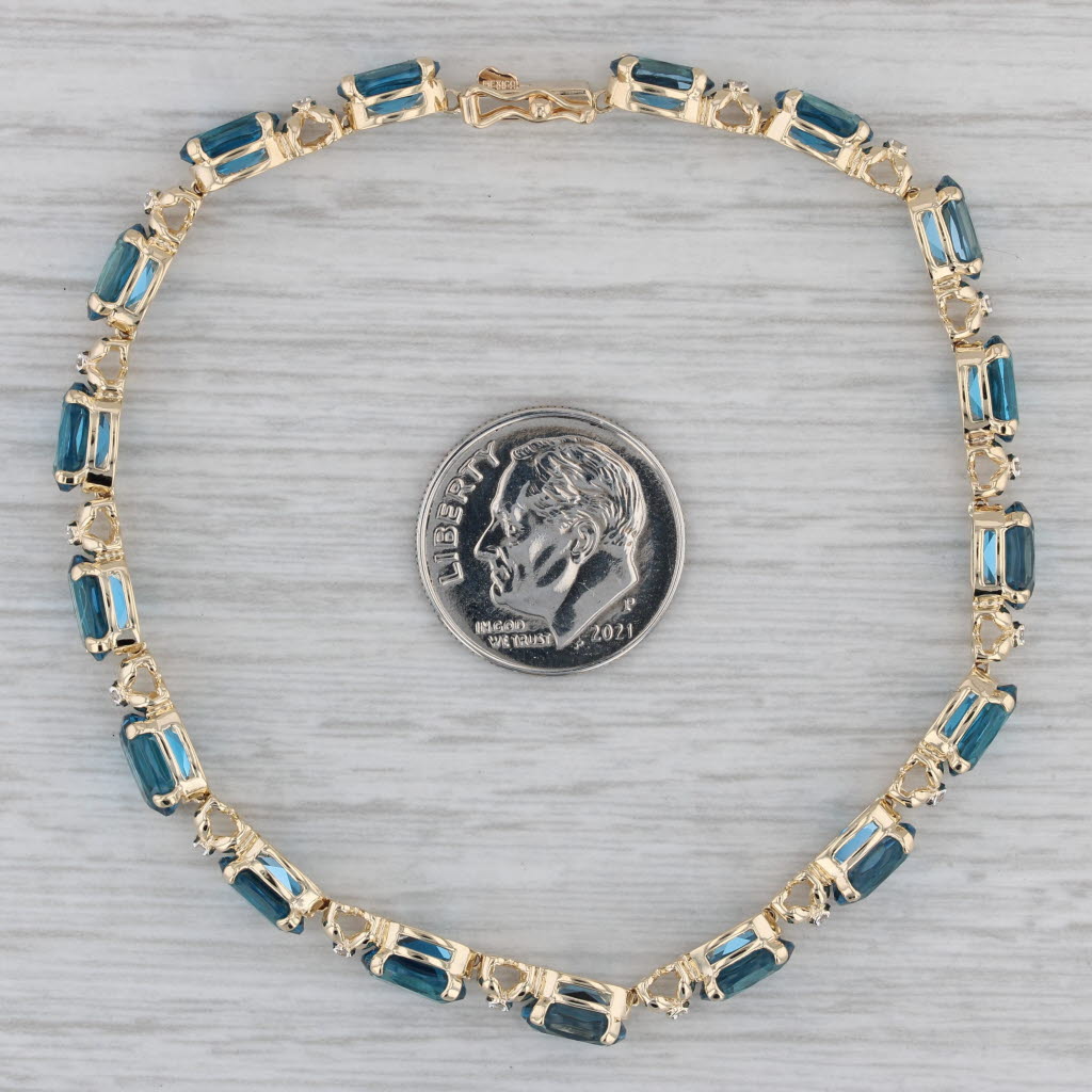 Gray 17.08ctw London Blue Topaz Diamond Tennis Bracelet 14k Yellow Gold 7.25" 5.1mm