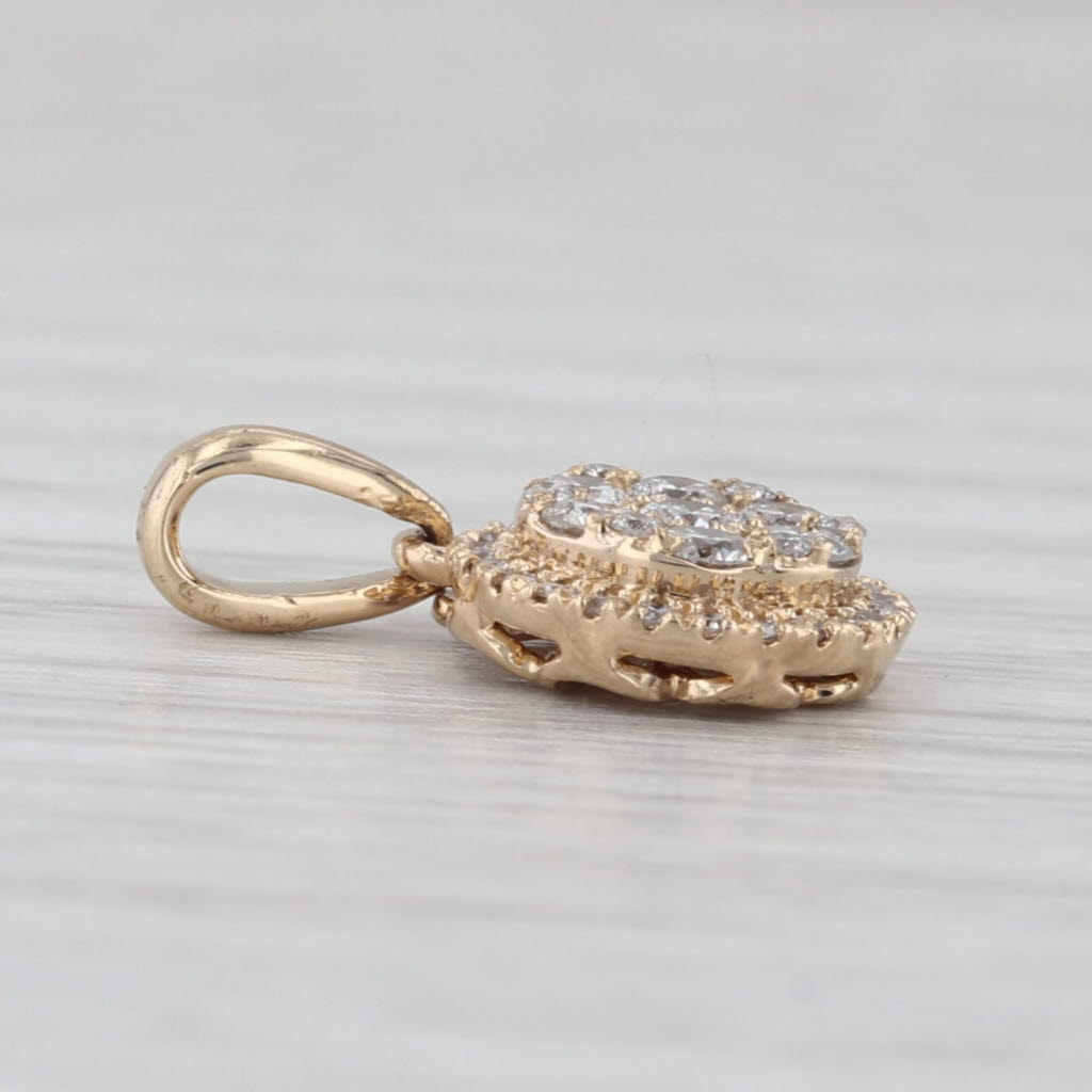 0.42ctw Diamond Cluster Halo Pendant 14k Yellow Gold Small Drop