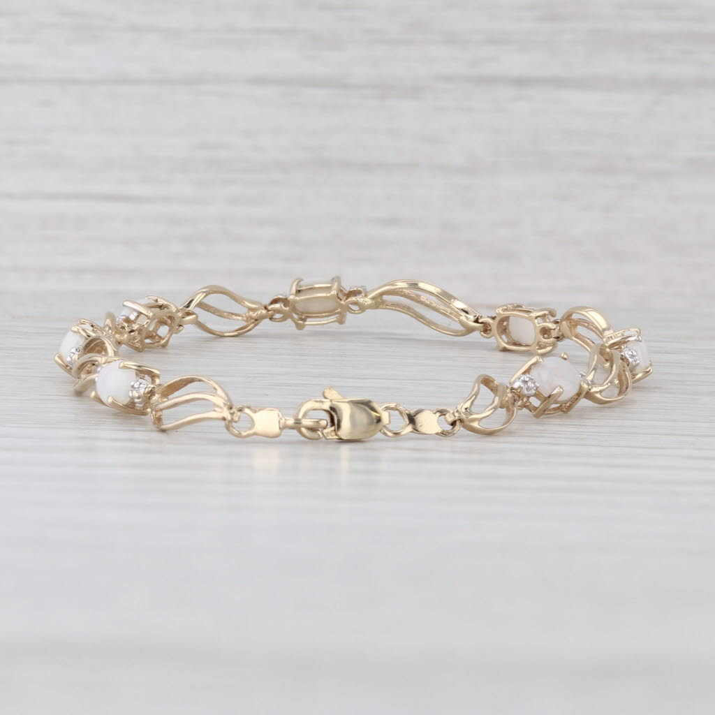 Opal Diamond Bracelet 10k Yellow Gold 7" 4.9mm