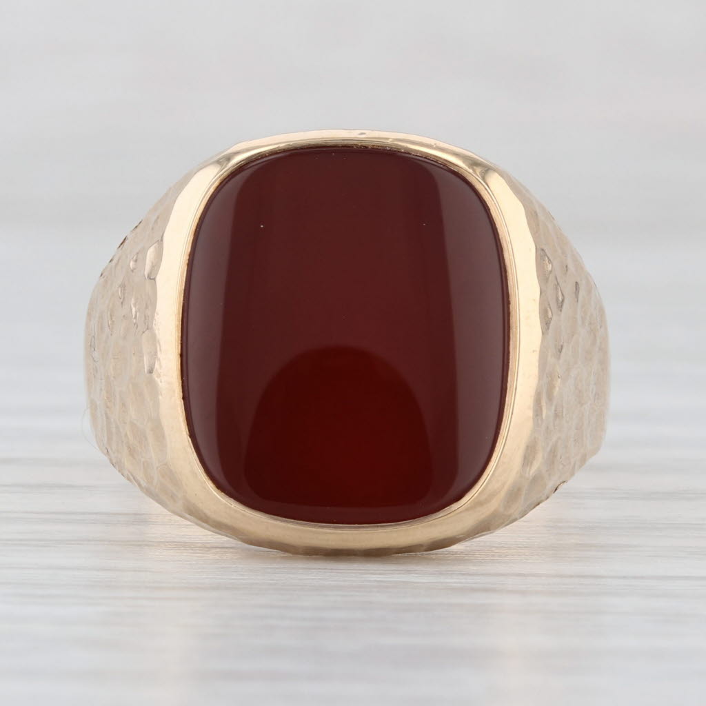 Sardonyx Carnelian Hammered Ring 10k Yellow Gold Size 10.75 Vintage Men's