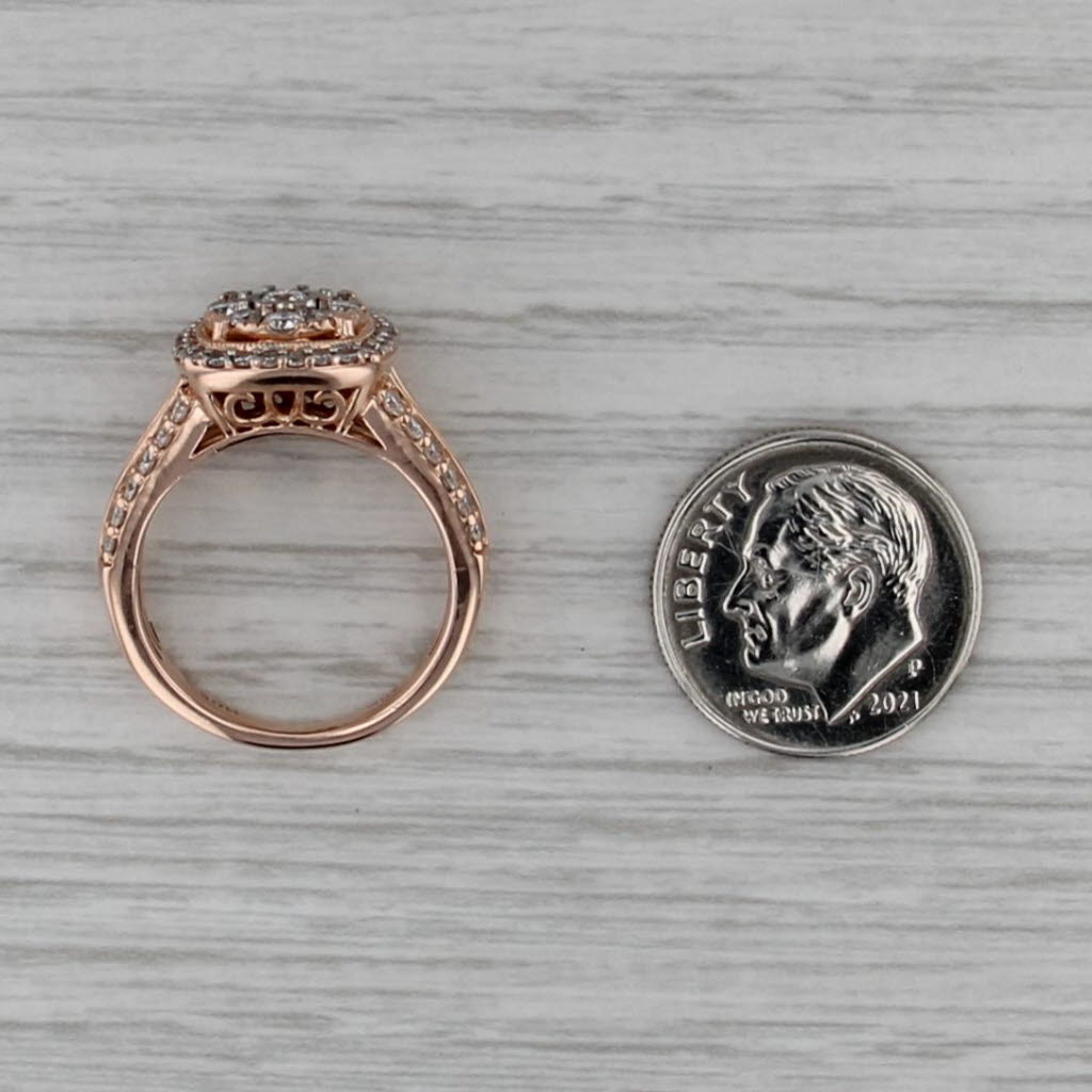 0.91ctw Diamond Cluster Halo Engagement Ring 10k Rose Gold Size 6
