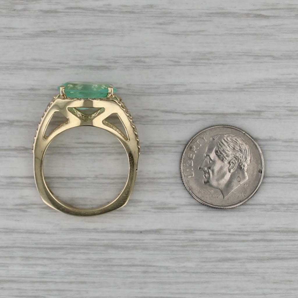 3.94ctw Green Beryl Diamond Ring 14k Yellow Gold Size 8 Euro Shank
