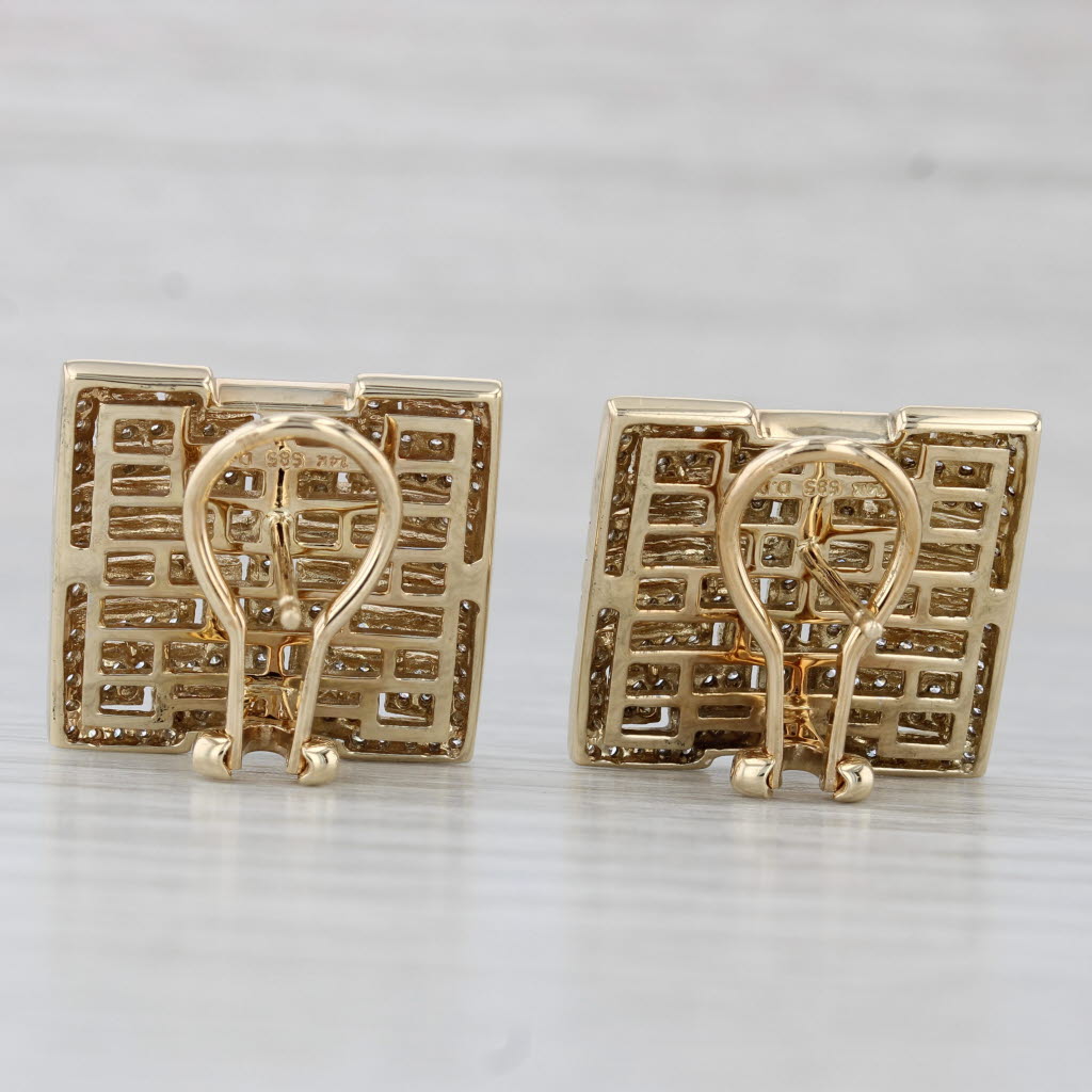 Gray 1.10ctw Diamond Maze Openwork Drop Earrings 14k Yellow Gold Omega Backs