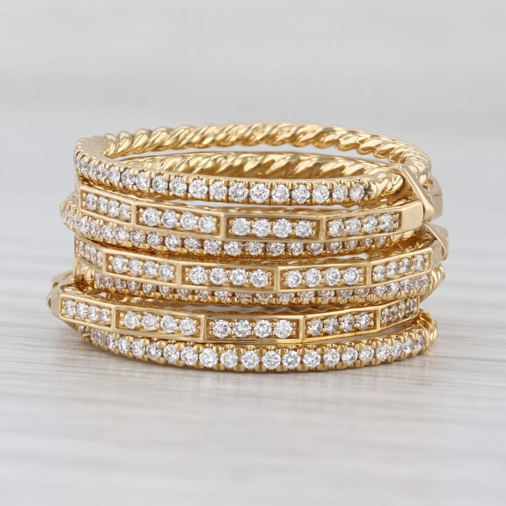 David Yurman 0.75ctw Diamond Stax Open Pave Ring w/ Box 18k Gold Stackable Bands