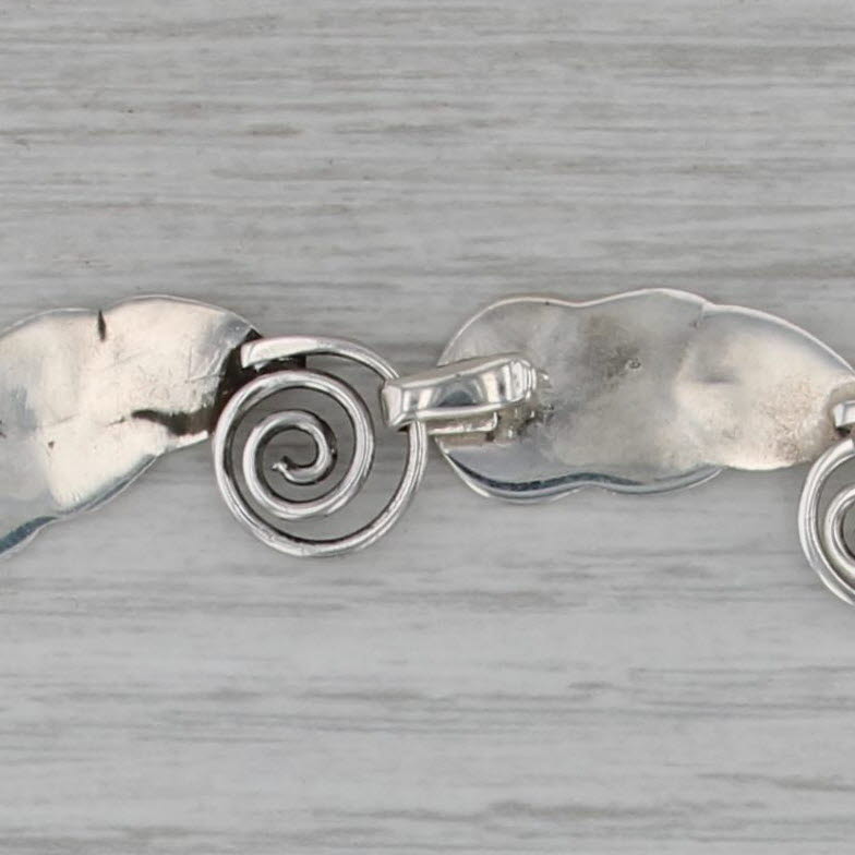 Leaf Swirl Link Statement Necklace Sterling Silver 19.5" Hook Clasp Taxco Mexico