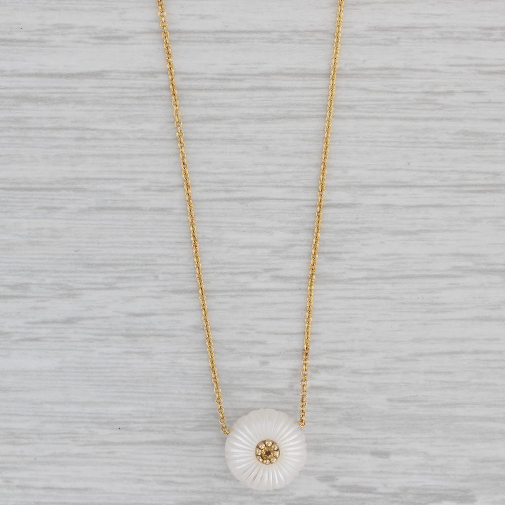 Gray New Galatea Chrysanthemum Cultured Pearl Citrine Pendant Necklace 14k Gold