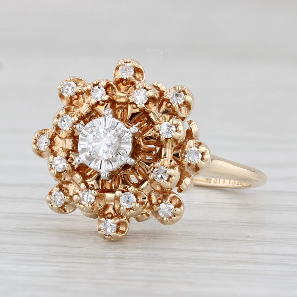 Light Gray 0.30ctw Diamond Cluster Ring 14k Yellow Gold Size 6.25 Engagement