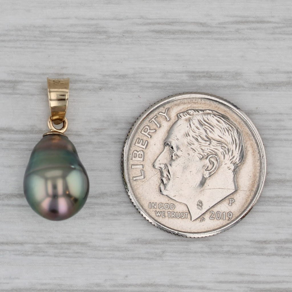 Gray Gray Cultured Pearl Drop Pendant 14k Yellow Gold 8 x 10.5mm