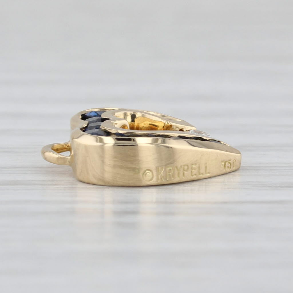 Charles Krypell Sapphire Diamond Open Heart Pendant 18k Yellow Gold Small Charm