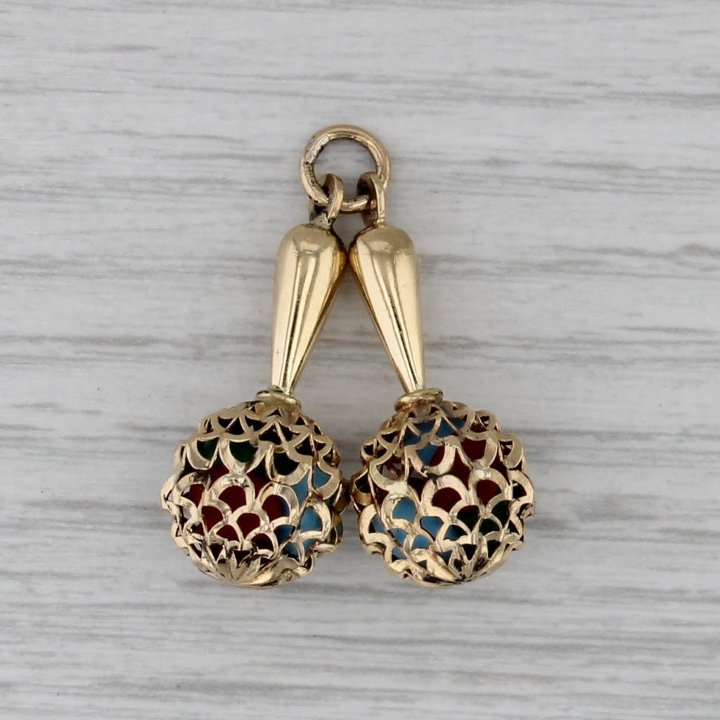 Colorful Maracas Charm 18k Yellow Gold Glass Pendant
