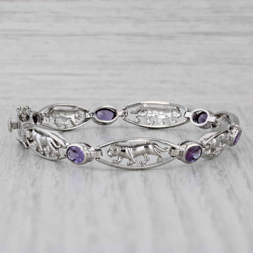 Gray 3.70ctw Purple Lab Created Sapphire Panther Bracelet Sterling Silver 7 1/4"
