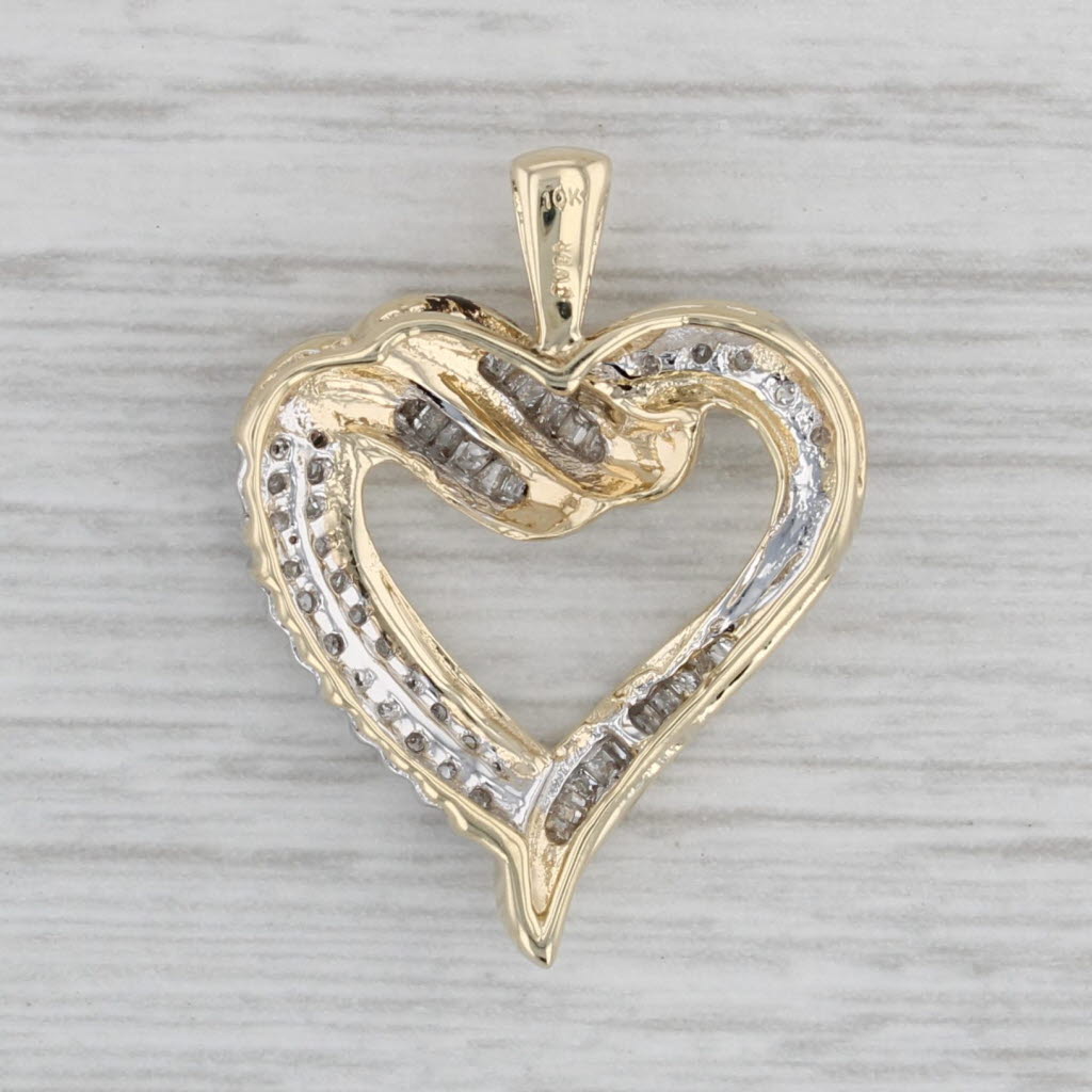 Gray 0.20ctw Diamond Open Heart Pendant 10k Yellow Gold Drop