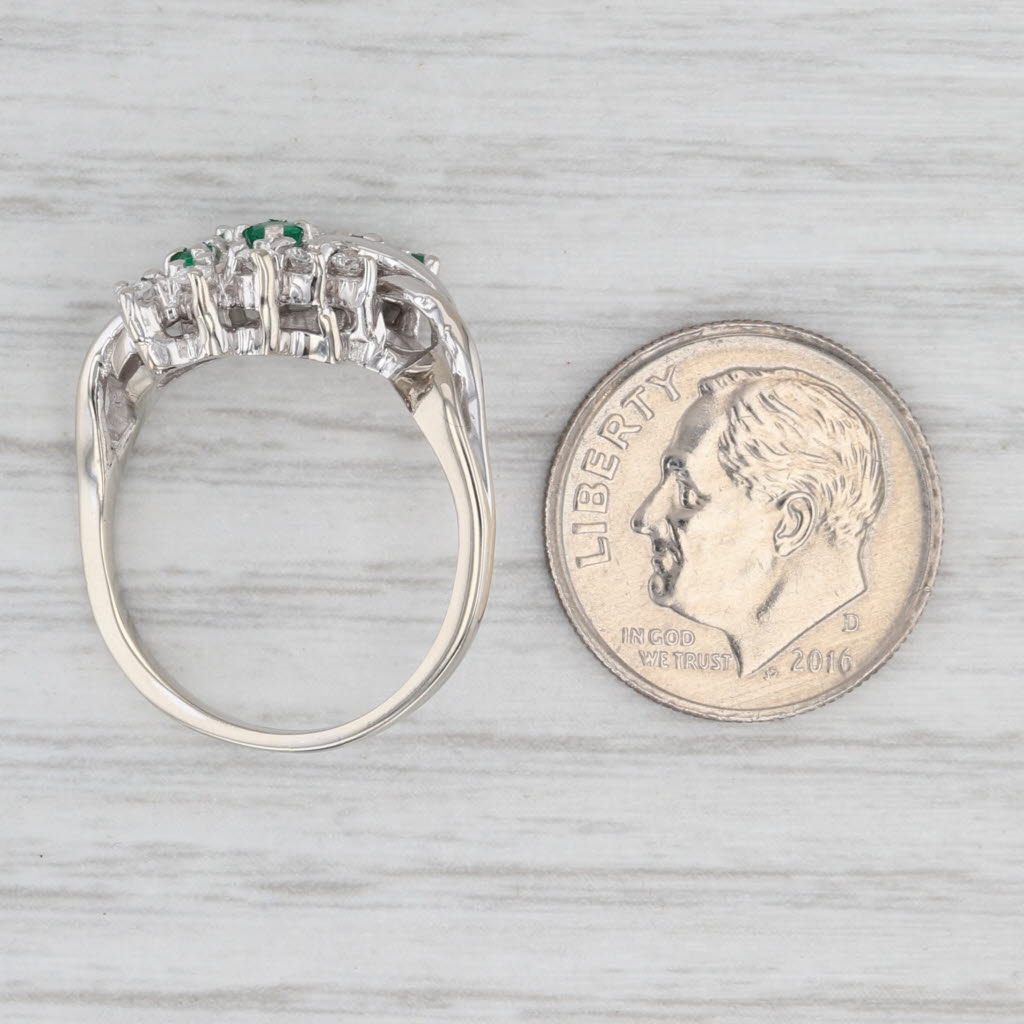 Light Gray Vintage 0.35ctw Diamond Emerald Bypass Ring 14k White Gold Size 6