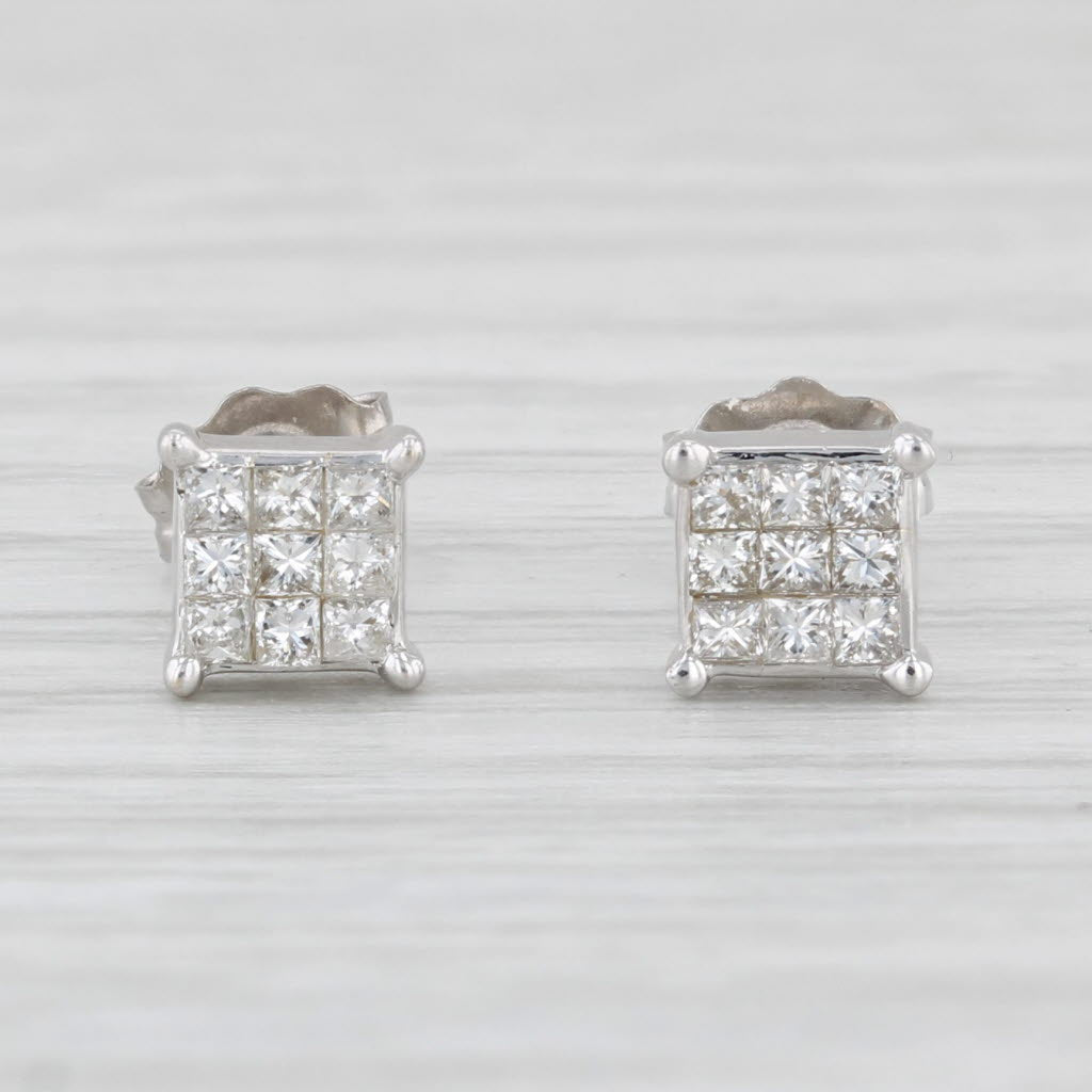 Light Gray 0.20ctw Diamond Stud Earrings 18k White Gold Princess Solitaires