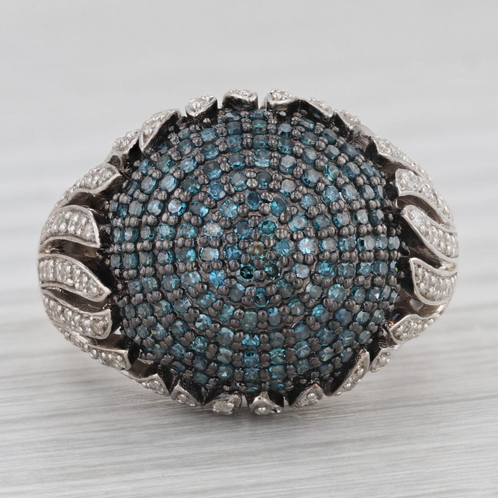 Gray 0.71 ctw Blue Diamond Cluster Sterling Silver Size 7 Ring Cocktail